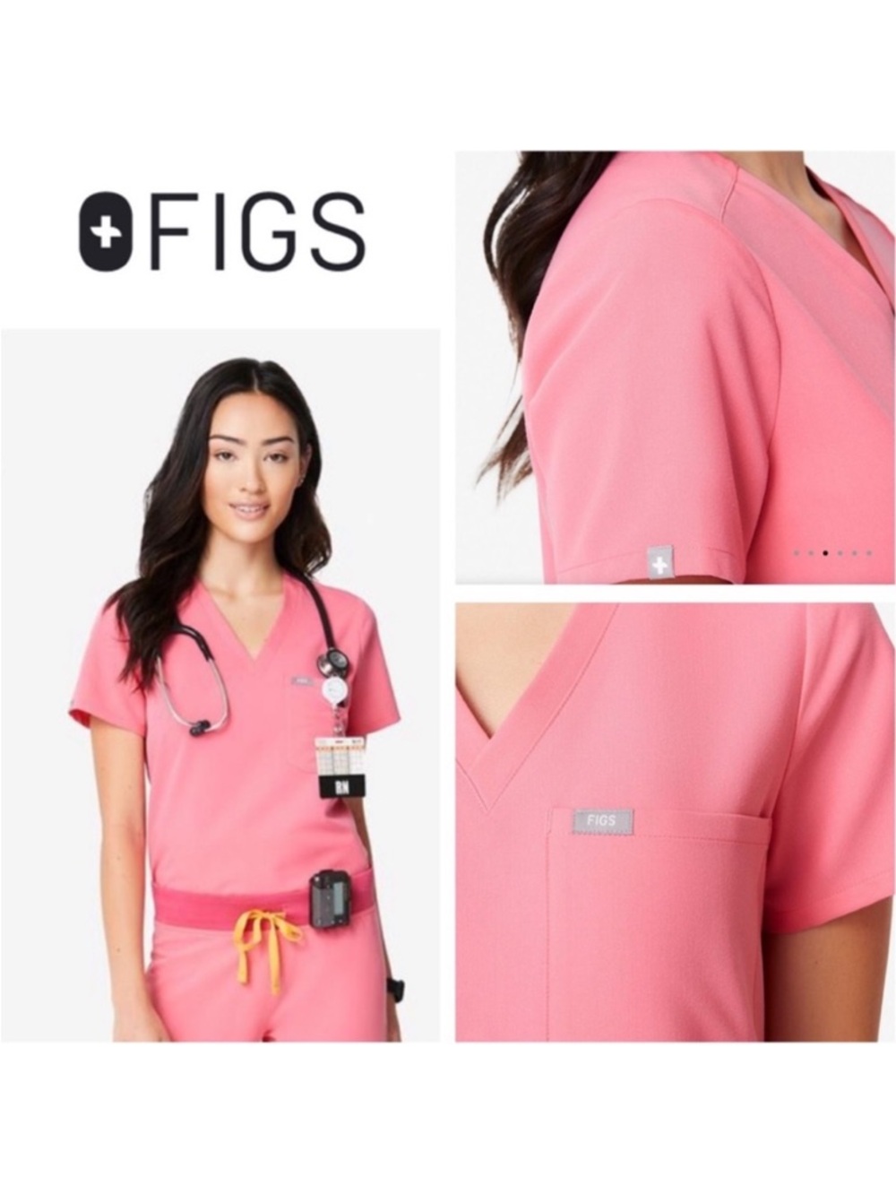 Figs Neon Pink Catarina Scrub Top Size XL